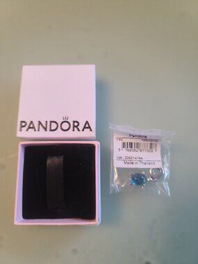 NWT Pandora Murano blue glass sea turtle silver dangling charm